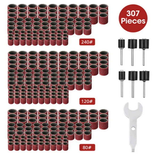 307PCS Drum Sander Set Sanding Kit 300 Pieces Band Sleeves (80#/120#/240#) + 6 Mandrels for Dremel | Инструменты