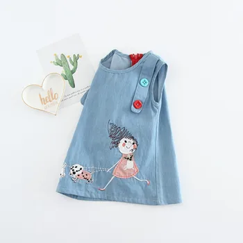 

CROAL CHERIE Cute Girls Dress 2020 Summer Sleeveless Kids Clothing Kids Denim Jeans Dresses Children Clothes
