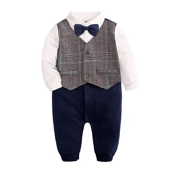 

Autumn Spring Gentleman Style Newborn Rompers Baby Boy Girl Clothes Bow Tie Feet Romper Kids Clothing Infant Toddler Jumpsuits