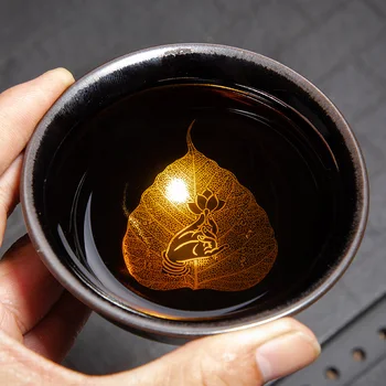 

Jianzhan tea cup, wood leaf, Tianmu, kungfu tea set, Jizhou kiln, ceramic tea cup, Master Cup, single cup, Jingdezhen