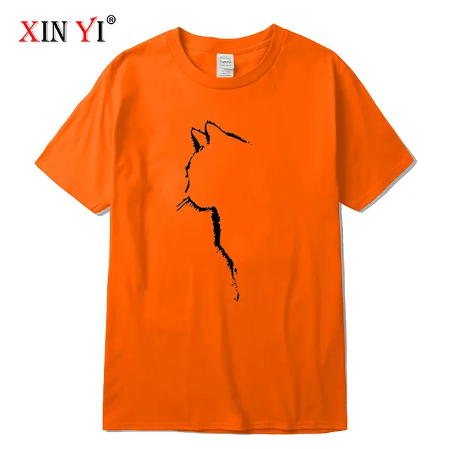 XINYI Men's T-shirt Top Quality 100% cotton short sleeve cool cat print casual loose men t shirt o-neck t-shirt men tee shirts Orange-2018312
