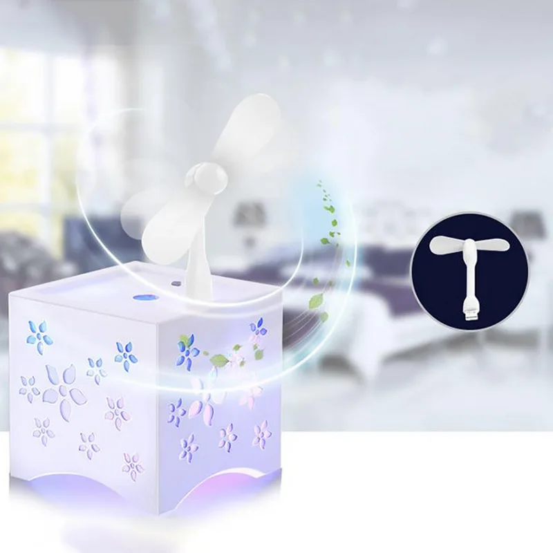 

JuneJour Atomizer Aromatherapy Humidifier White hollowing USB with fan for Home Desktop Office Car 7 Colors light 450ml