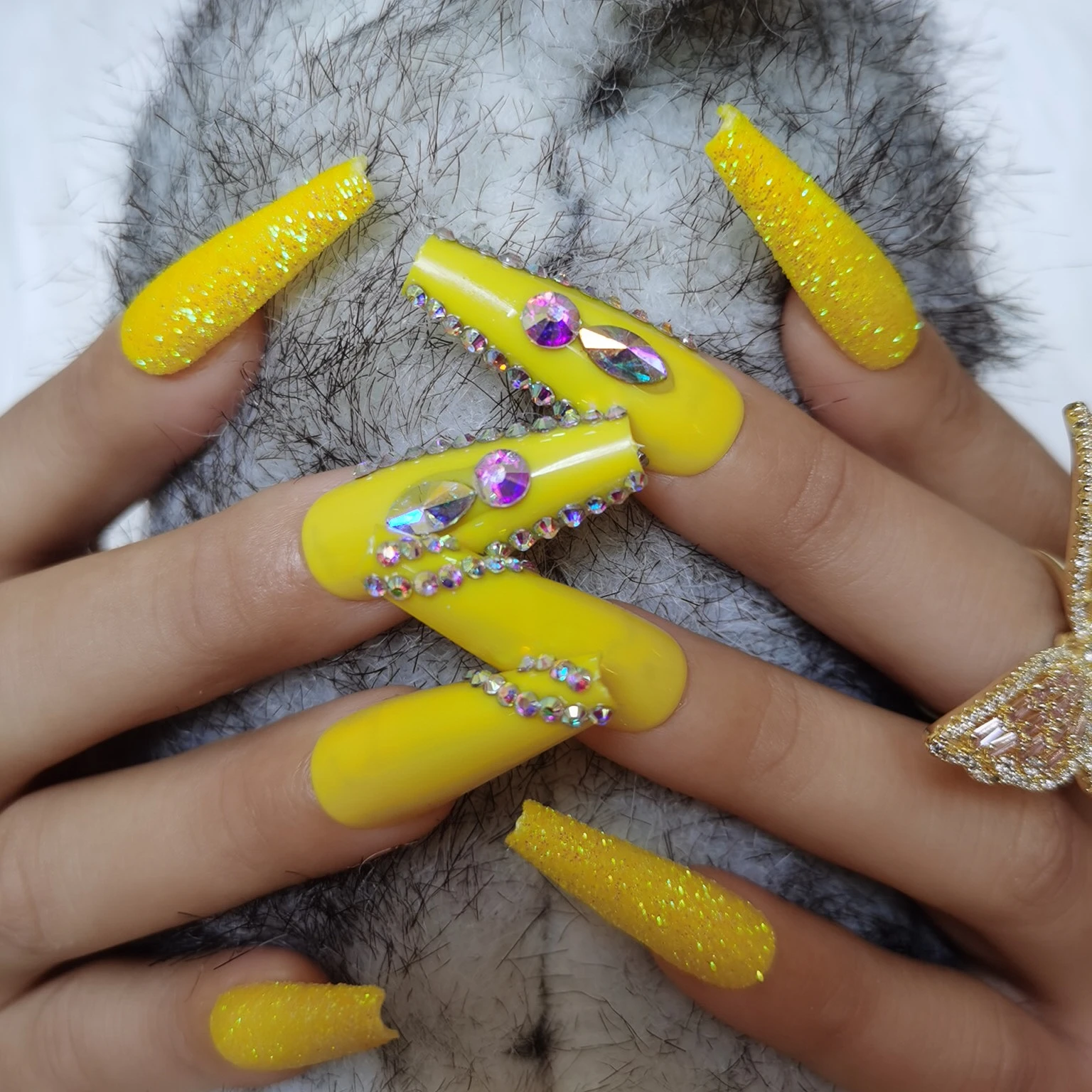 24pcs Latest Luxury Jewelry Ballet Coffin Fake Nails Crystal Diamond Lemon  Yellow - False Nails - AliExpress