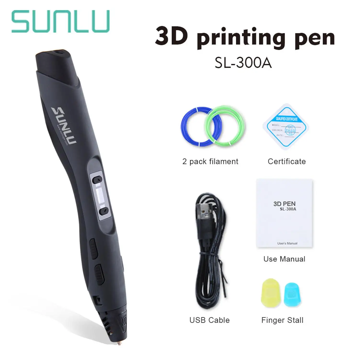 SL-300A-Black 3D Ручка для рисования с ЖК-экраном SUNLU обучающая ручка может управлять низкой температурой безопасна для детей - Цвет: SL-300A-Black