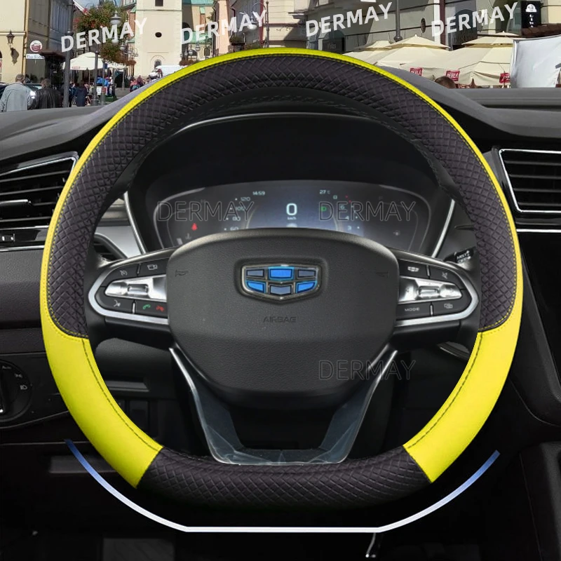 Steering Wheel Cover D Shape Steering Wheel Cover PU Leather for Geely Atlas Emgrand EC7 Coolray VW Golf 7 Hyundai Santa fe 2014-