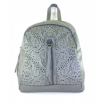 

Mochila Polipiel Gris Decorado Calado con Cremallera Frontal Moderna Bolso 6036