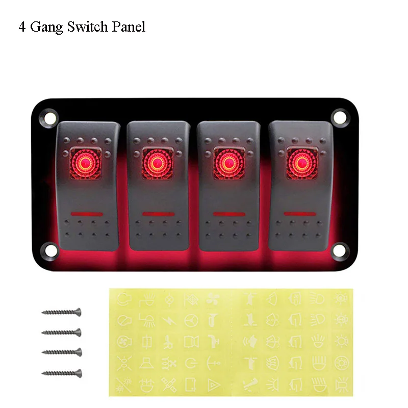 Двойной светодиодный светильник автомобильный с клавишным переключателем Панель для автомобилей Boat выключатель Панель соответствует 12 вольт~ 24 V с 4/6 банда выбрать - Цвет: 4 Gang Red Led