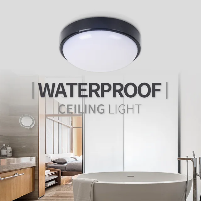 LED Ceiling Lamp Bathroom Ceiling Light 100-265V Surface Mounted Waterproof LED Lights Lighting e607d9e6b78b13fd6f4f82: Black Shell|White Shell