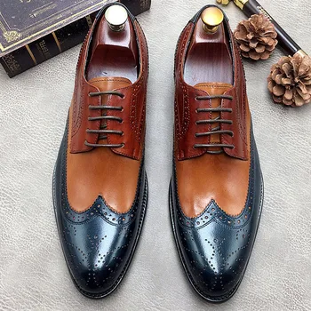 

Vintage Genuine Leather Men's Dress Shoes Big Size Business Office Mens Shoes Fashion Bullock Italy Formal Shoes Men