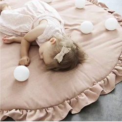 Tapis de jeu circulaire en coton doux pour les bébés, coussin de jeu rembourrés pour nouveau né, style nordique, pour l'intérieur, avec bordure décorée 
