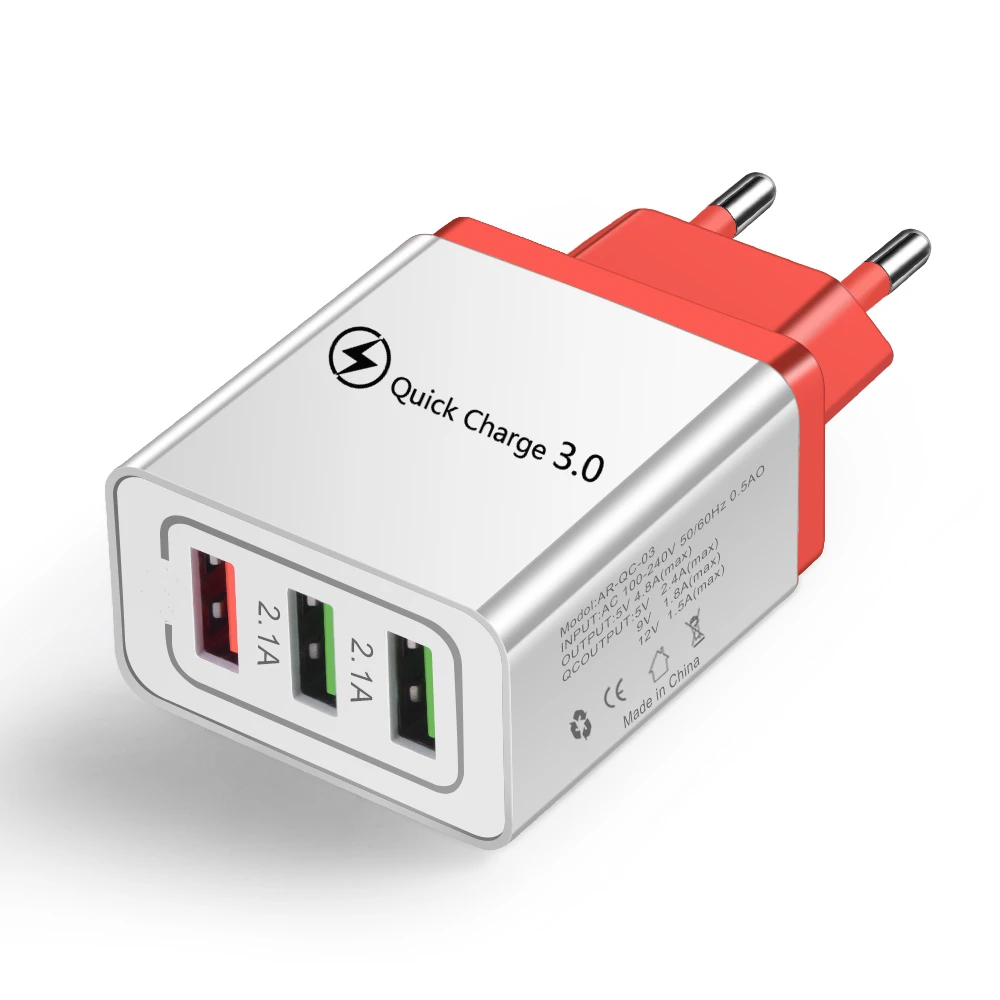 Quick Charge 3.0 QC 3.0 USB Charger Wall Mobile Phone Fast Charge Charger For iPhone11 X XS 8 7 Samsung S8 3 Ports USB Adapter