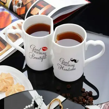 

Exquisite Romantic 2Pcs/Set Couples Cup Ceramic Kiss Mug Valentine's Day Wedding Christmas Gifts P666
