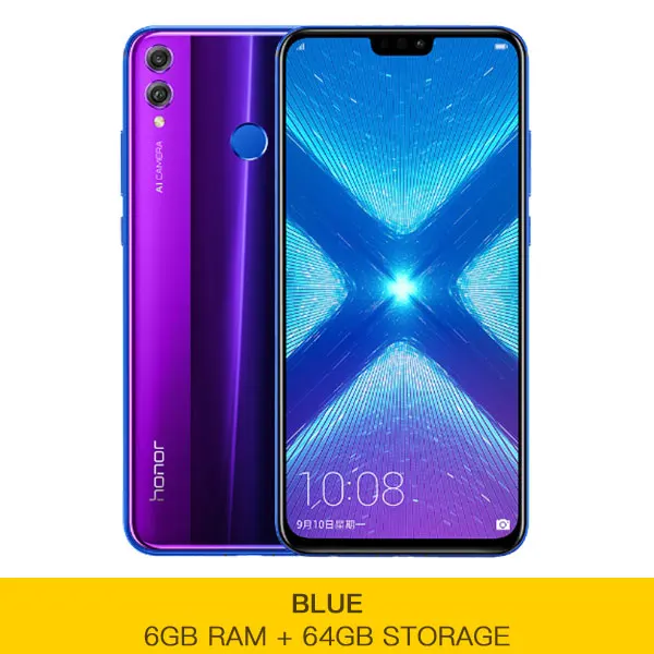 Honor 8X8 X, смартфон Kirin 710, 6 ГБ ОЗУ, 64 Гб ПЗУ, задняя камера 20 МП, 6,5 дюймов, экран, отпечаток пальца, ID, 3750 мАч, четыре ядра - Цвет: 6G 64G PhantomBlue