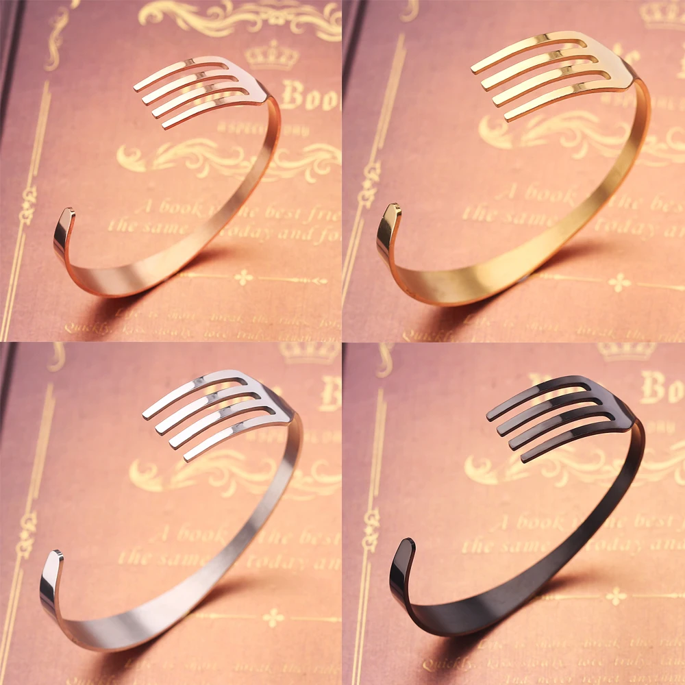 Крутой в форме вилки Открытый браслет для запястья из нержавеющей стали вилка