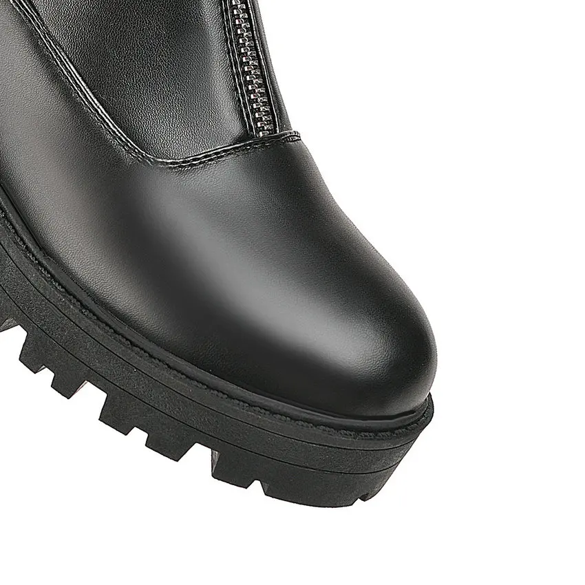 QUTAA/ г. Модные осенне-зимние сапоги до колена на платформе универсальная женская обувь из искусственной кожи на высоком квадратном каблуке на молнии размеры 34-43