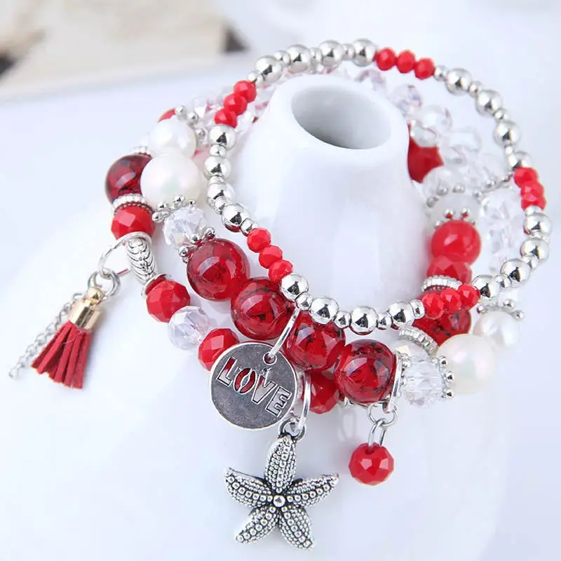 Fashion Design 1-3 pcs/set Multilayer Crystal Beads starfish Tassel Bracelets& Bangles Pulseras Mujer Jewelry for Women Gift