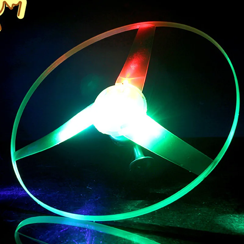 Glow In The Dark Flashing Toys Funny Pull String UFO LED Light Up Flying Disc Colorful Kids Toys for Children baby toys