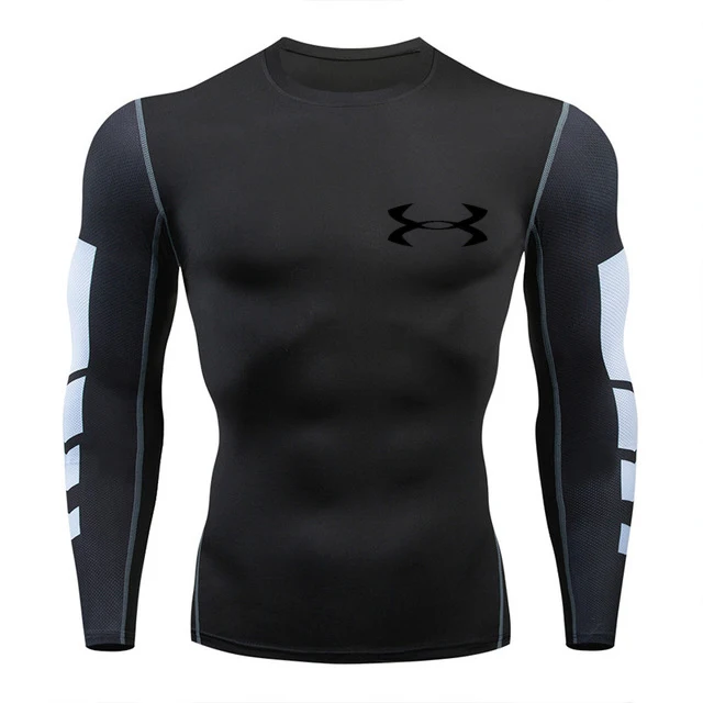 Мужская спортивная новая быстросохнущая футболка для фитнеса, футболка для бега, 3D компрессионные колготки, Мужская брендовая футболка для фитнеса с длинным рукавом - Цвет: 17