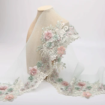 

MLAEY Green tulle Lace trim hand Beaded Sequined Patch For Wedding Supplies Bridal Hair Flower Headpiece Lace fabric Applique