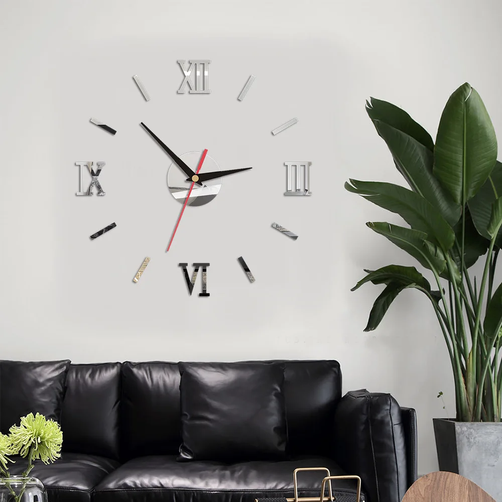 Amazon DIY зеркальные настенные часы круг красивые часы наклейки на стену акриловые креативные художественные настенные часы оптом