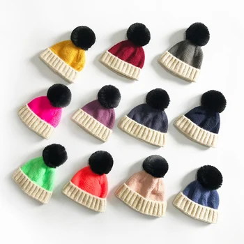 

Children Wool Ball Hooded Hat Cute Baby Pullover Wool Hat Warm Knitted Autumn And Winter Hat Headgear