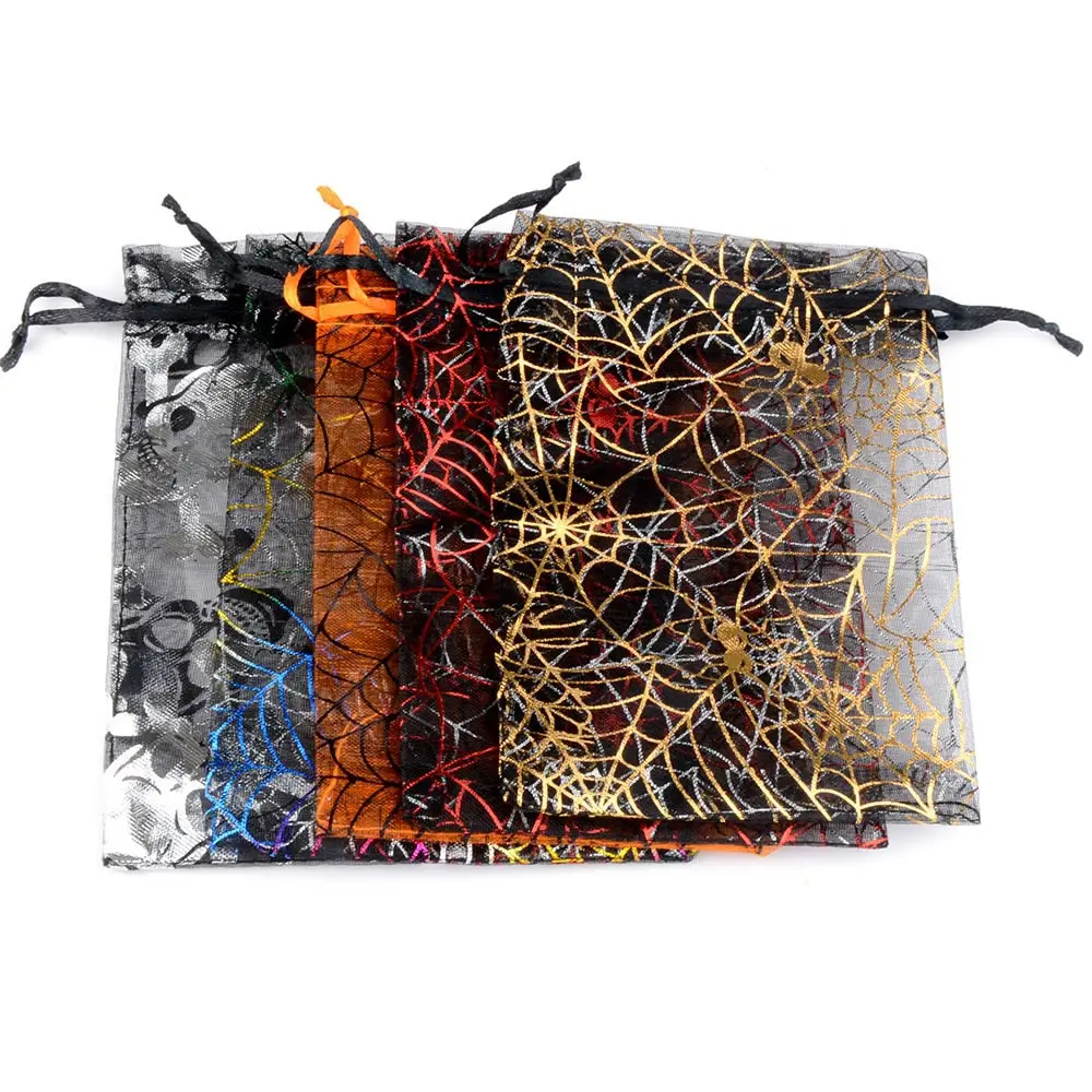 25 teile/los Halloween Organza Geschenkt üte Spinnennetz Mehr farben druck Kordel zug Jute Sac kleinen Party Verpackung Geschenk Süßigkeiten Tasche – Detail 3