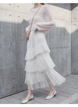 

Women irregular Tulle Skirts Fashion Elastic High Waist Mesh Tutu Skirt Pleated Long Skirts Midi Skirt Saias Faldas Jupe Femmle