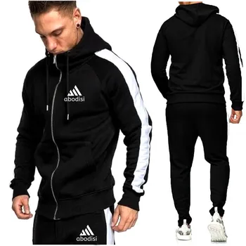 

2020 new sports brand men's suit zipper hoodie casual sportswear autumn and winter warm plus velvet men's clothing