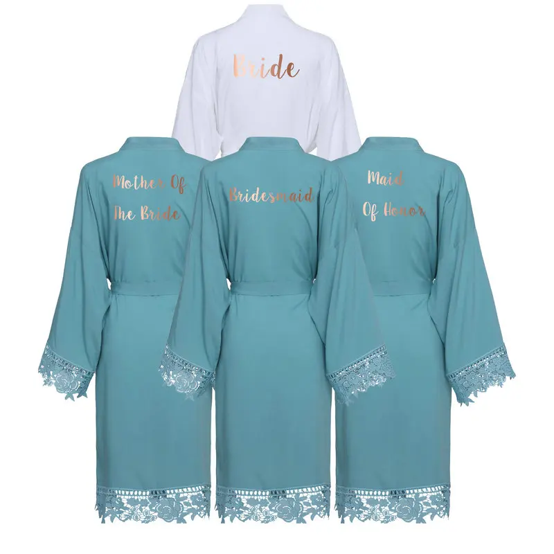 

YUXINBRIDAL 2019 New Dusty Green Solid Cotton Kimono Robes with Lace Trim Women Wedding Bridal Robe Bathrobe Sleepwear White