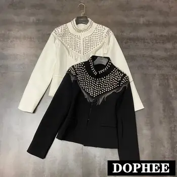 

Celebrity 2020 Spring New Retro Industrial Metal Rivet Tassels Chain Stand Collar Suit Cropped Jacket Tops Women's Short Coat