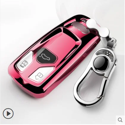pink Чехол для ключа автомобиля, чехол для ключей из ТПУ для AUDI A4 B9 Q5 Q7 TT TTS 8S, автомобильный БЕСКЛЮЧЕВОЙ пульт дистанционного управления - Название цвета: pink