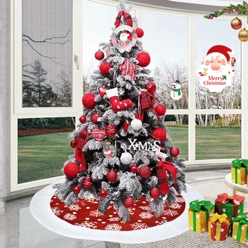 

Printed Snowflake White Border Tree Skirt Creative Christmas Tree Apron Ornaments