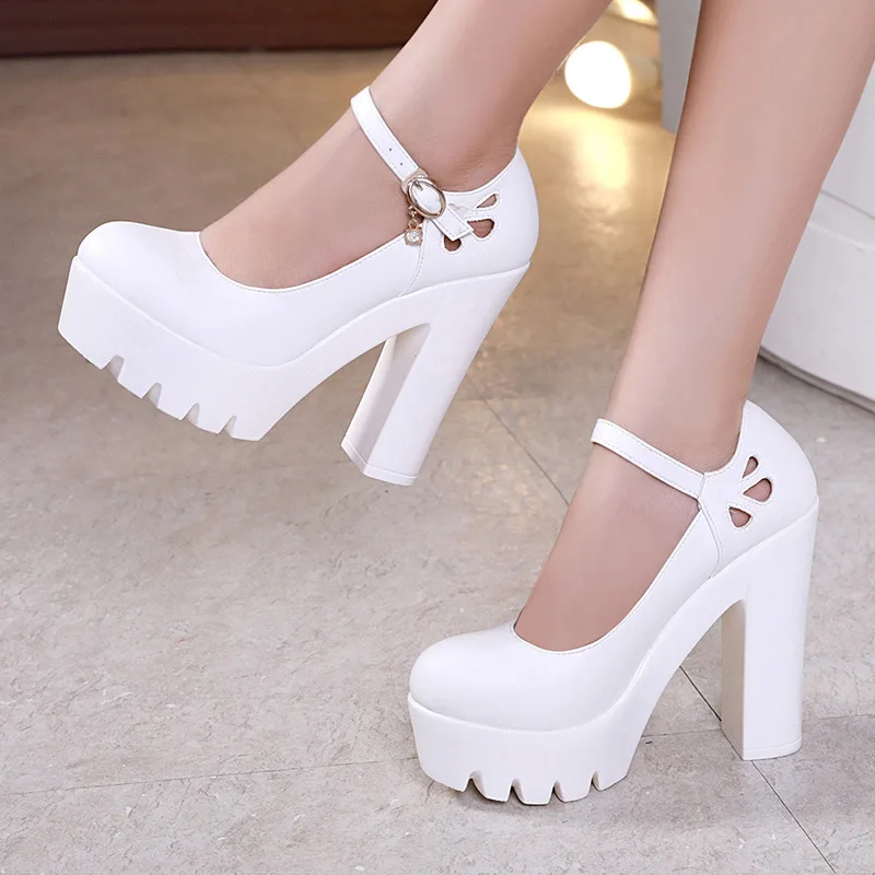 white 13cm Большие размеры 32-43; туфли на платформе с квадратным каблуком; женские туфли-лодочки; коллекция года; сезон весна; туфли на высоком каблуке; женские офисные туфли; элегантные свадебные туфли - Цвет: white 13cm