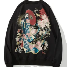 Японский пуловер с цветочным принтом; толстовки с капюшоном; свитера в стиле Харадзюку; модная повседневная Уличная одежда; Топы в стиле хип-хоп; FF2443