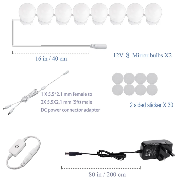 16 лампочек, Голливудский стиль, светодиодный светильник-косметичка, зеркальный светильник с регулируемой яркостью, светильник для макияжа, полоска для туалетного столика, ванной комнаты