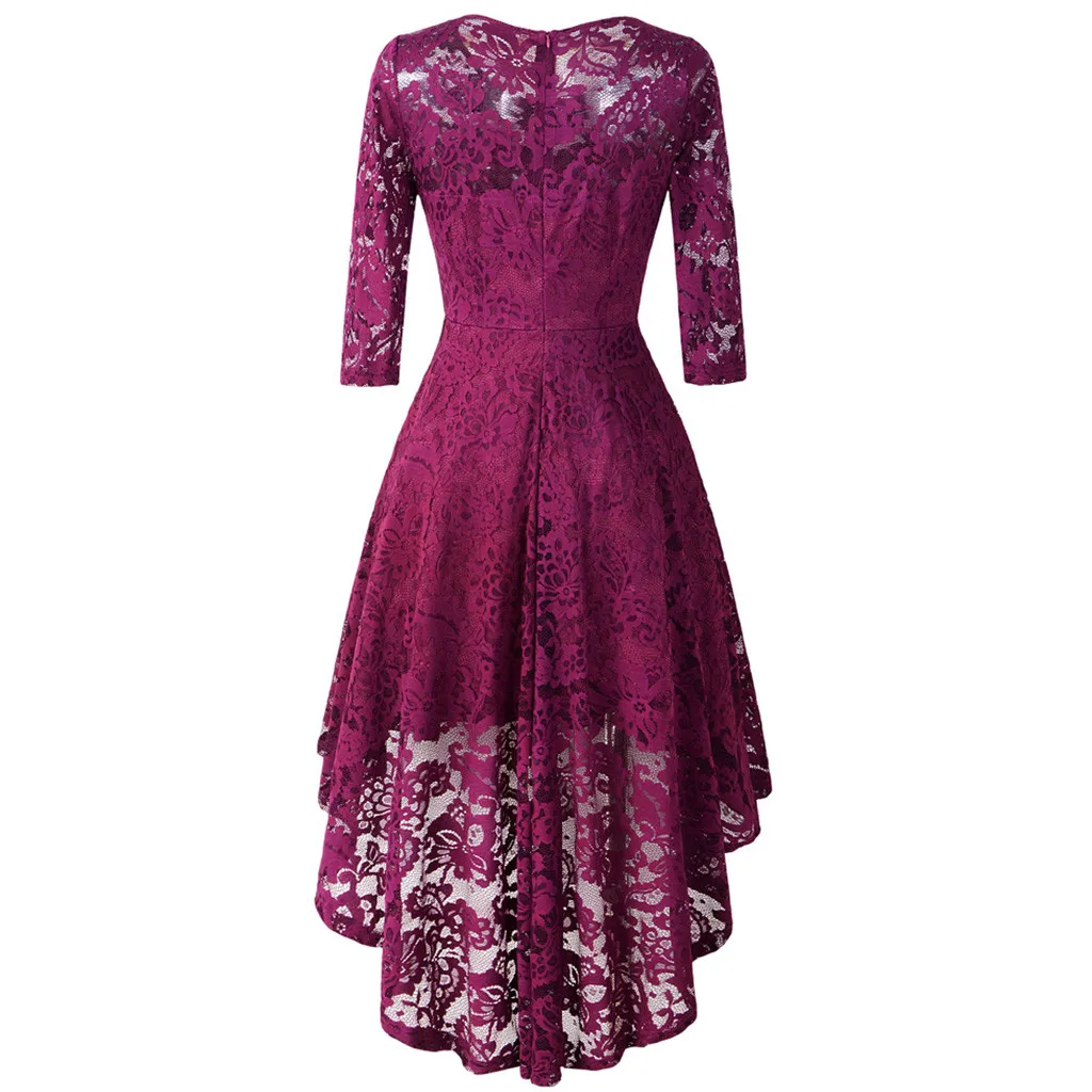 JAYCOSIN Vintage O neck Half Sleeve Autumn Solid dress women Elegant Lace Irregular Midi dress Holiday party dress ladies