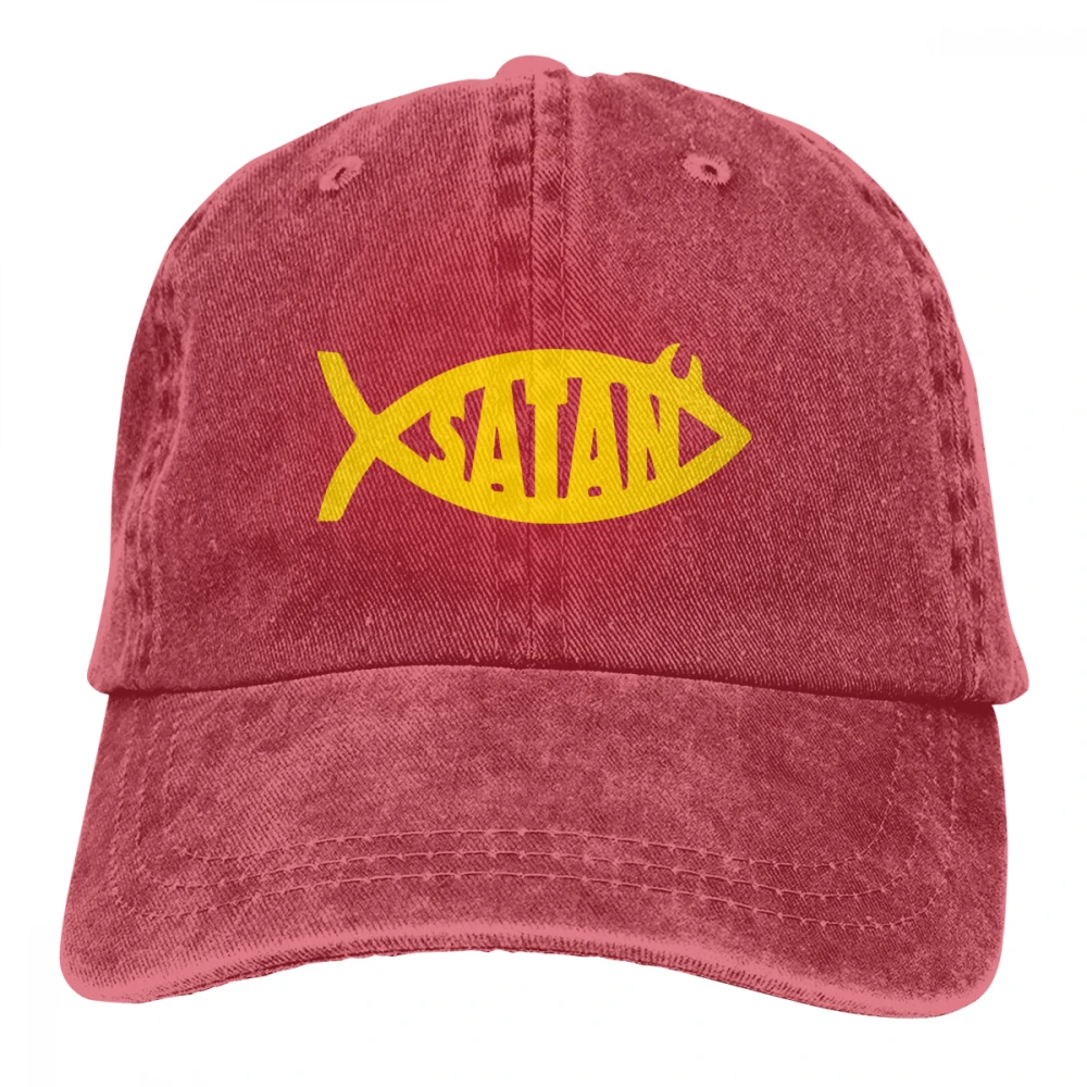 Сатана рыбы Casquette черный унисекс Мужские Женские джинсовые бейсболка с ремешком кепки Регулируемый Гольф папа шляпа