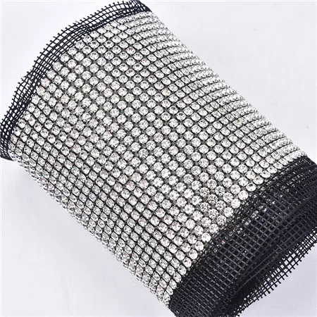 black with clear Высокое качество 50 см SS20 стекло горный хрусталь сетка 24 ряда прозрачный кристалл AB кружевное шитье свадебное платье украшение с тканью DIY - Цвет: black with clear