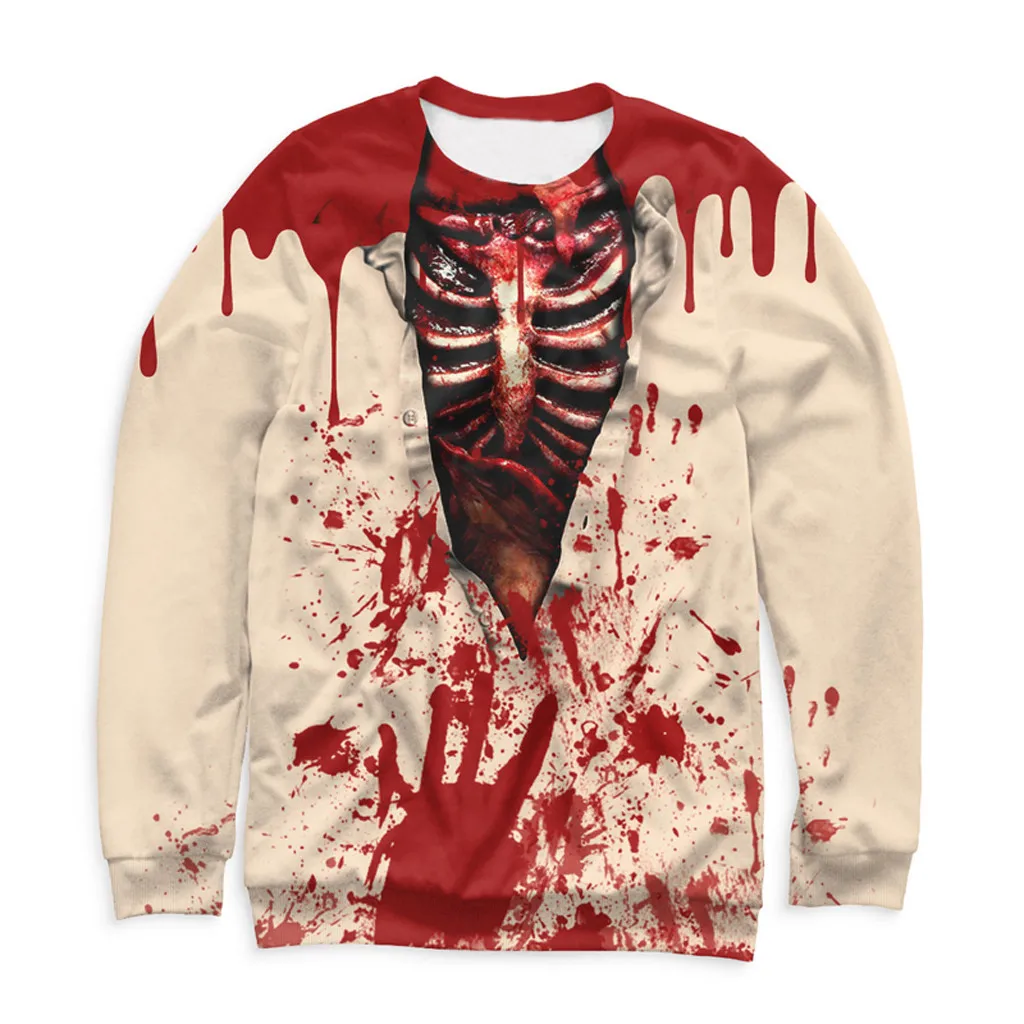 

Women Beige Halloween Horror 3D Print Bloody pattern Party Long Sleeve Pullover O-Neck Sweatshirt bts-bangtan sudadera mujer A60