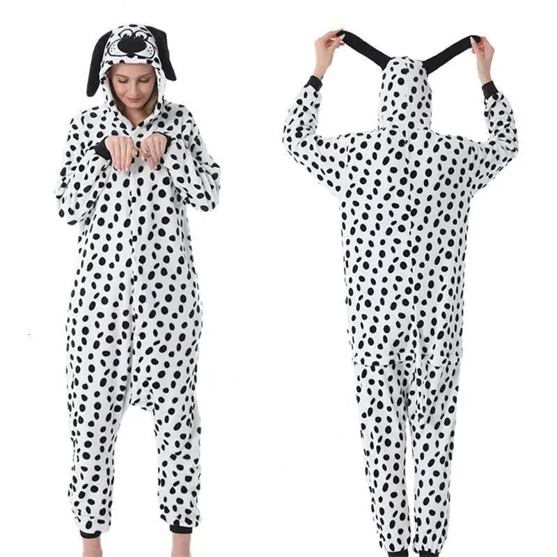 Green Triceratops Onesies Cartoon Kigurumi Adult Animal Jumpsuit Women Pajamas Winter Pajamas Suit Sleepwear Flannel Pijamas - Color: dalmatians