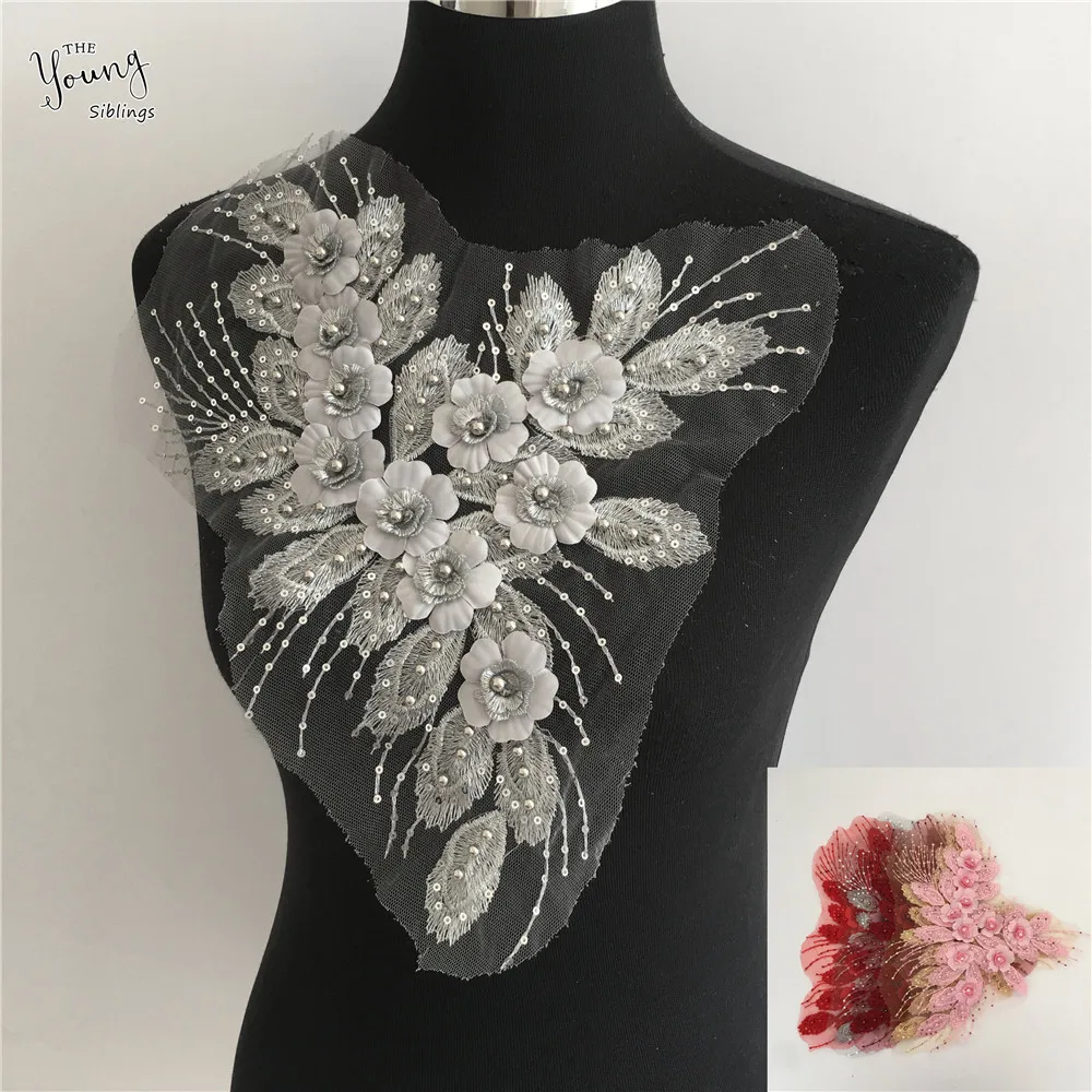 

High quality Lace Collar 3D Flower Applique Wedding Dress Decorative Neckline DIY Embroidery Sequin Accessories Scrapbooking