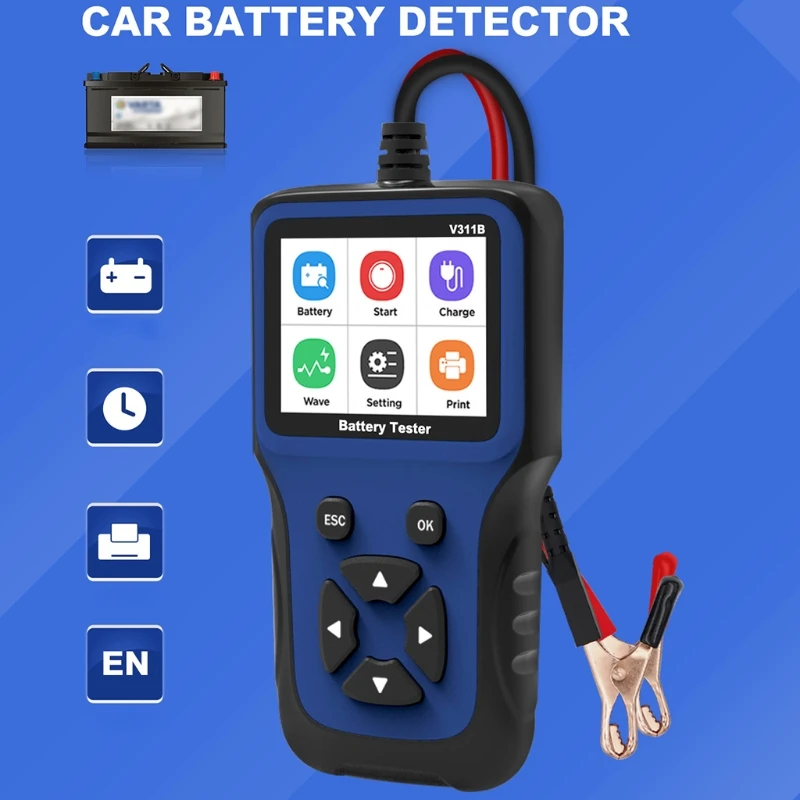 US $30.17 Car Battery Tester For 12v Car Battery Analyzer 100 To 2000 Cca For LeadAcid Agm Gel Efb Battery Usb Print
