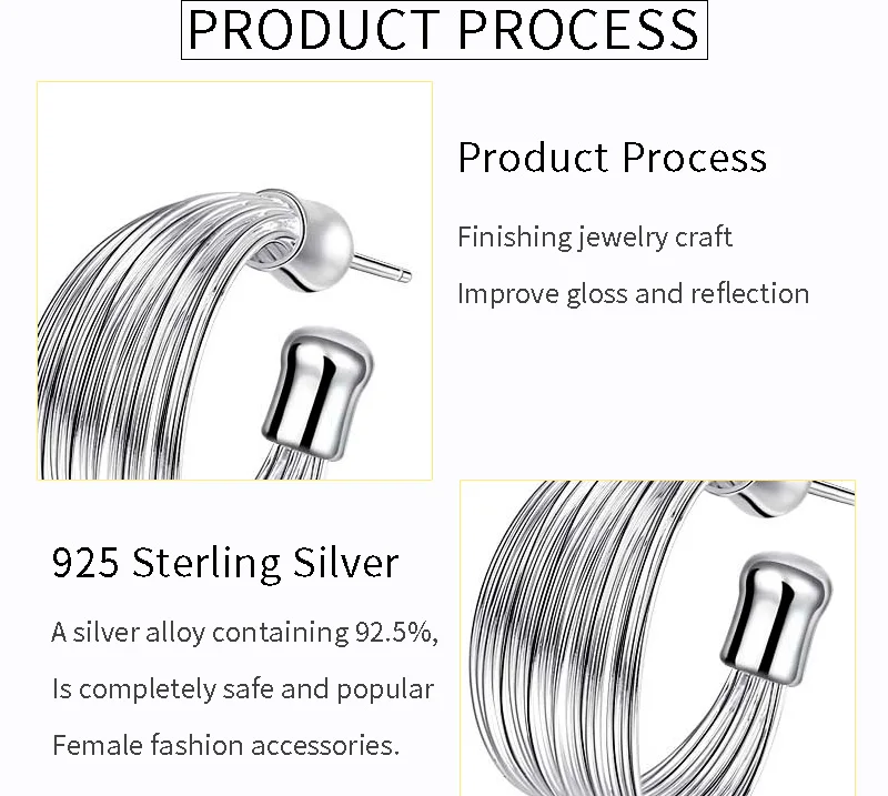 AGLOVER New 21MM 925 Sterling Silver Multi-line Hoop Earrings For Women Fashion Jewelry Christmas Gift AGLOVER New 21MM 925 Sterling Silver Multi-line Hoop Earrings For Women Fashion Jewelry Christmas Gift