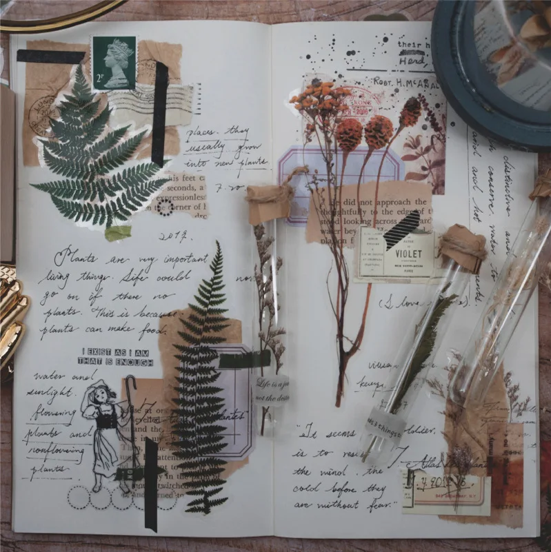 

20sheet/pack Scrapbooking Label Paper Sticker Retro Dried Flower Leaf Series Book Diary Album Decoration Stationaries Sticker