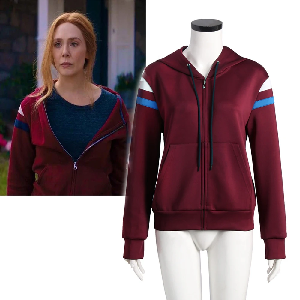 

Wanda Vision Scarlet Witch Costume Hoodie Zip Up Coat Halloween Adult Unisex Woman Man Jacket Red Daily Casual Sweatshirt
