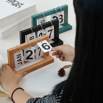

Nordic INS Flip Wooden Calendar Creative Concise Page Advent Perpetual Calendar Desktop Decoration Home Office Decor Ornaments
