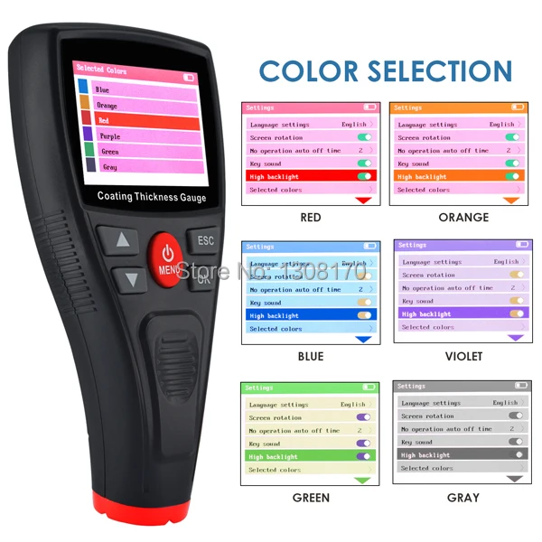 CTM-276 0~ 1500um/0~ 59mil/0~ 1,5 мм Диапазон Профессиональный цифровой толщиномер цветной краски покрытие тестер Вращение экрана