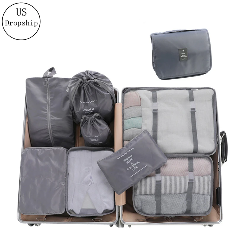 High Quality 9Pcs/set Suitcase Organize Storage Bag Portable Cosmetic Bag Clothes Underwear Shoes Packing Set Travel Makeup Bag