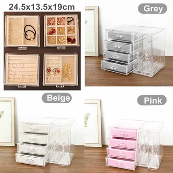 4 Layers Acrylic Jewelry Storage Box Drawer + 2 Earrings Display Stand Rack Necklace Bracelet Ring Organizer Case Dustproof 5