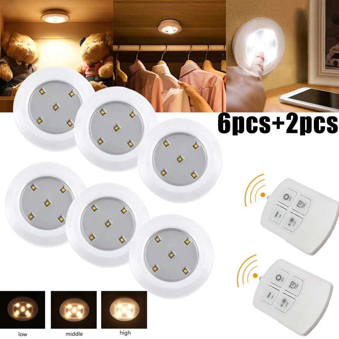 

6pcs Dimmable LED Under Cabinet Light Remote Control Battery Operated LED Closets Lights for Wardrobe Bathroom Kitchen